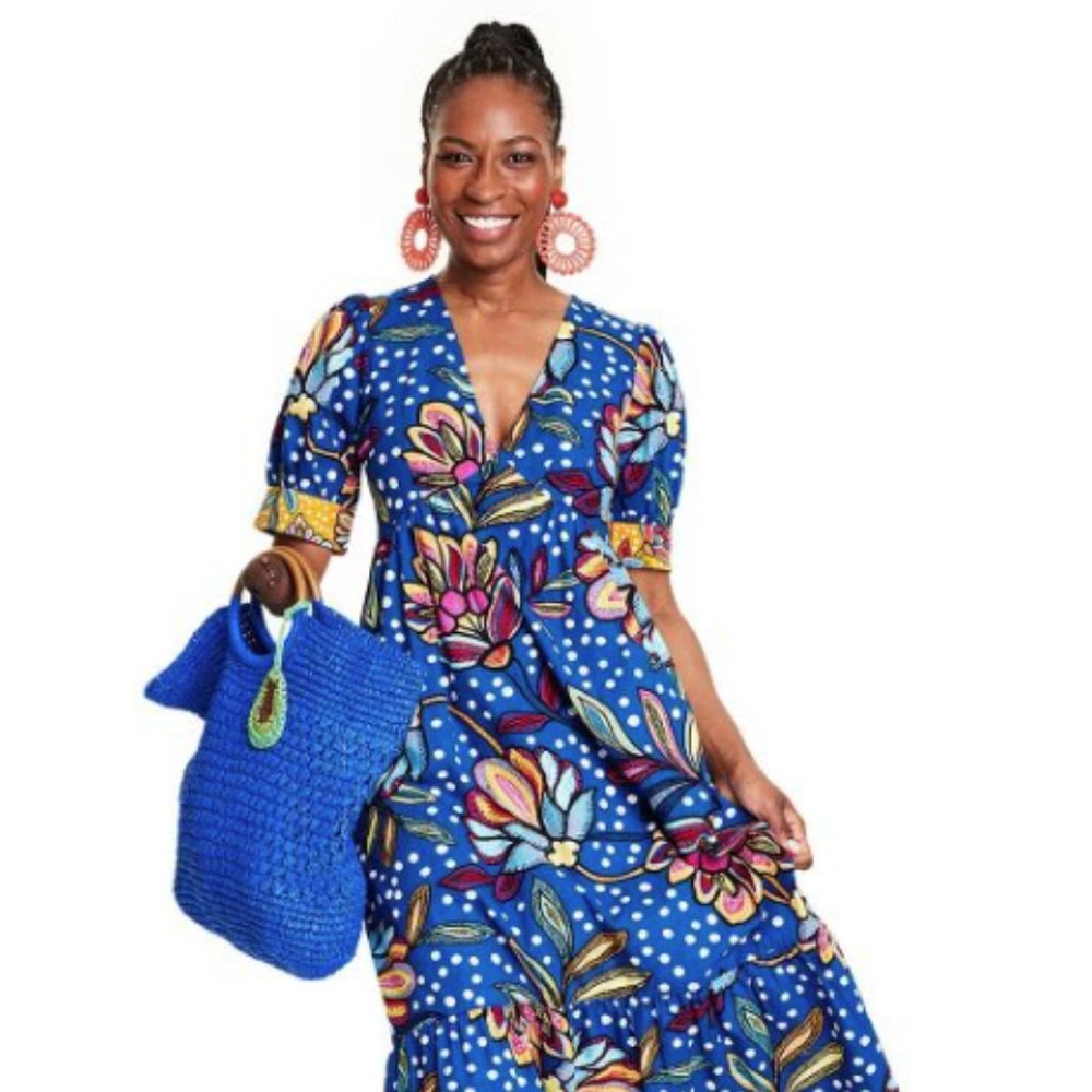 NWT Women's Tabitha Brown for Target Blue/White Maxi Dress